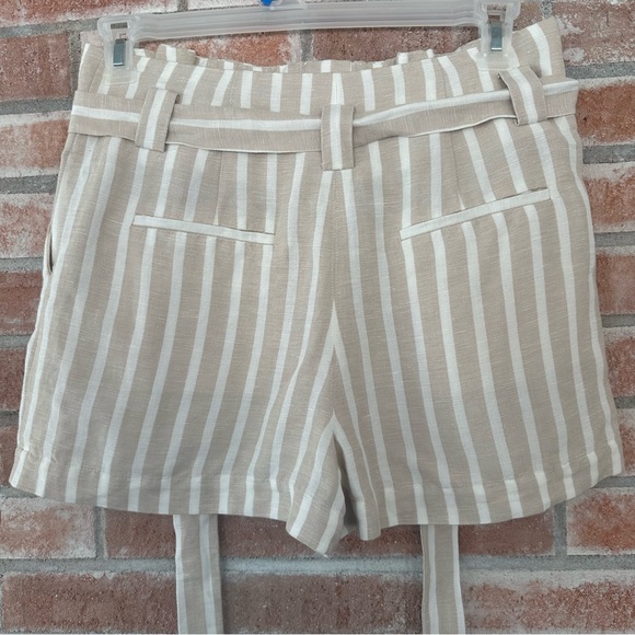 L’Agence Alex Paperbag Linen Blend Shorts Tan White Striped Women’s 6 Belted - Picture 5 of 8